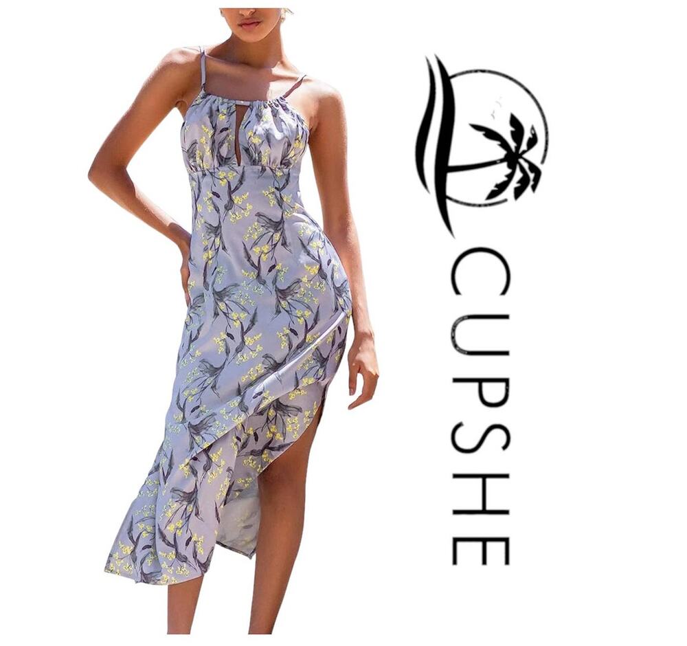 New Cupshe Floral Keyhole Maxi Dress Size Large Beach Vacation Summer Cottage